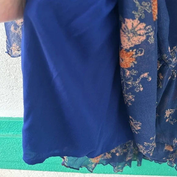 Free People Sunsetter Floral Blue Mini Dress Flowy Large - Picture 9 of 11